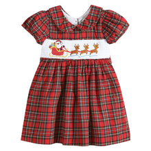 Load image into Gallery viewer, Christmas Plaid Santa Sleigh Smocked Dress- Red