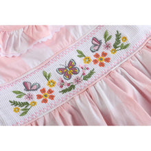 Load image into Gallery viewer, Large Pink Check Butterfly Garden Smocked Waist Dress
