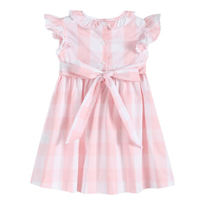 Large Pink Check Butterfly Garden Smocked Waist Dress
