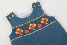 Load image into Gallery viewer, Turkey Smocked Overalls- Cobalt Blue