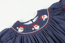 Load image into Gallery viewer, Santa Smocked Bishop Dress- Navy Blue