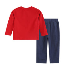 Load image into Gallery viewer, Red Santa Smocked Shirt & Navy Pants Set
