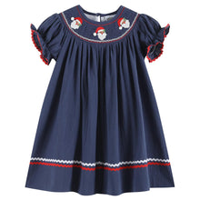 Load image into Gallery viewer, Santa Smocked Bishop Dress- Navy Blue