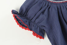 Load image into Gallery viewer, Santa Smocked Bishop Dress- Navy Blue
