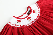 Load image into Gallery viewer, Poplin Santa LS Smocked Bishop Dress- Red