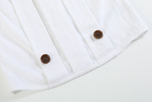 Load image into Gallery viewer, White Collared Top and Blue Button Shorts