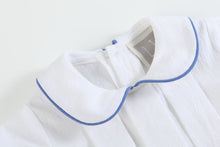 Load image into Gallery viewer, White Collared Top and Blue Button Shorts