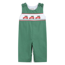 Load image into Gallery viewer, Santa Car Christmas Smocked Overalls- Green