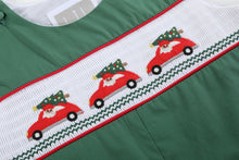 Load image into Gallery viewer, Santa Car Christmas Smocked Overalls- Green