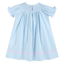 Load image into Gallery viewer, Blue & Pink Bow Smocked Bishop Dress