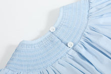 Load image into Gallery viewer, Blue & Pink Bow Smocked Bishop Dress