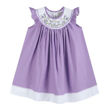 Load image into Gallery viewer, Purple Easter Bunny Smocked Bishop Dress