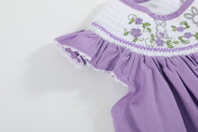 Load image into Gallery viewer, Purple Easter Bunny Smocked Bishop Dress