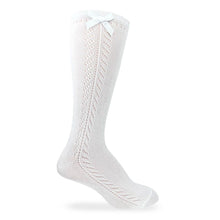 Load image into Gallery viewer, Pointelle Bow Knee Socks- White