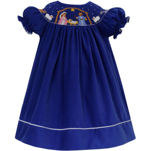 Nativity Bishop Dress- Royal Blue Corduroy