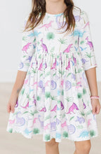 Load image into Gallery viewer, Dino Darling 3/4-Sleeve Pocket Twirl Dress