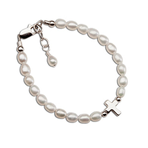 Sterling Silver and Pearl Cross Bracelet