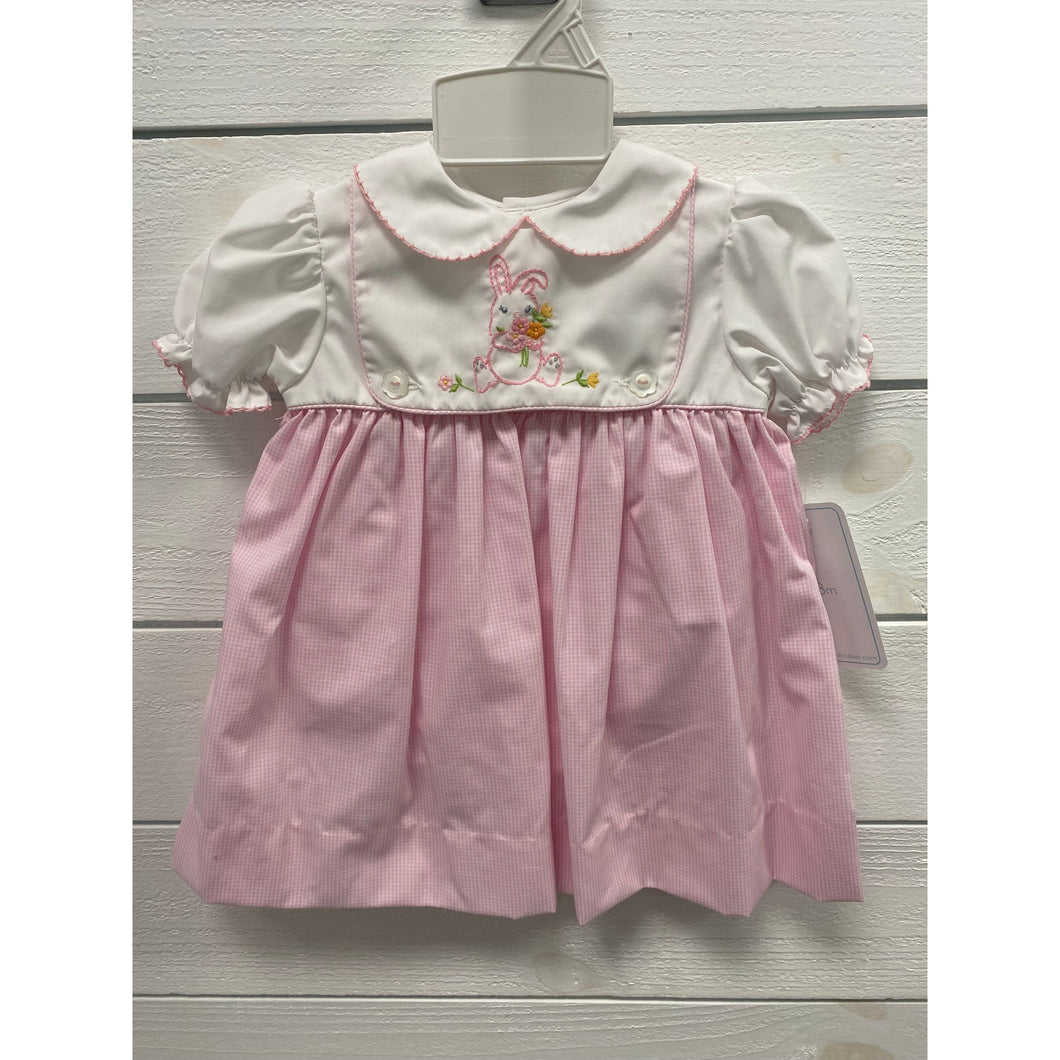 Dress w/ Removable Bib Bunnies and Flowers - Pink