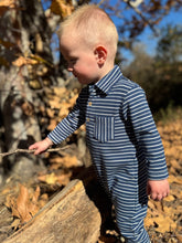 Load image into Gallery viewer, Kingston Polo Romper- Navy/White Stripe