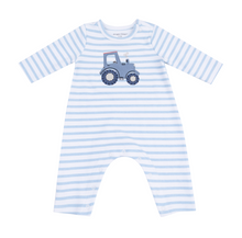 Load image into Gallery viewer, Mini Tractors Snap Shoulder Romper LS- White/Blue