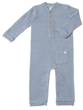 Load image into Gallery viewer, Mitch Henley Romper- Blue/White Stripe