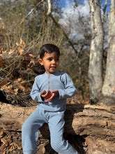 Load image into Gallery viewer, Mitch Henley Romper- Blue/White Stripe