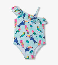 Load image into Gallery viewer, Tropical Birds Ruffle Trim Swimsuit