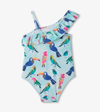 Load image into Gallery viewer, Tropical Birds Ruffle Trim Swimsuit