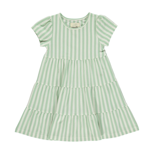 Iona Dress- Green Cream Stripe