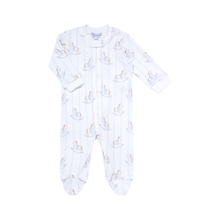 Load image into Gallery viewer, Blue Rocking Horse Zipper Footie