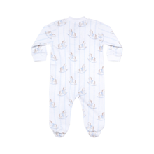 Load image into Gallery viewer, Blue Rocking Horse Zipper Footie