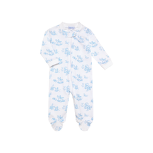 Load image into Gallery viewer, Blue Toile Zipper Footie