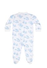 Load image into Gallery viewer, Blue Toile Zipper Footie
