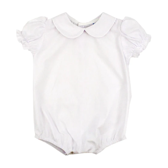 Button Back Girls S/S Piped Onesie- White