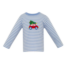 Load image into Gallery viewer, Car & X-mas Tree LS Knit T-Shirt- Blue Stripe
