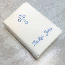 Load image into Gallery viewer, Bible in Shantung w/ Cross- Blue