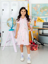 Load image into Gallery viewer, Gold Star Girl SS Polo Dress - PK Stripe w/ Crayons