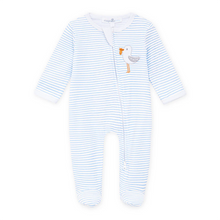 Load image into Gallery viewer, Seabird Shores Applique Blue Zip Footie