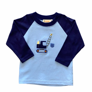 Crane Applique Raglan Shirt- Sky Blue/Dk. Royal
