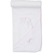 Load image into Gallery viewer, Puppy Dog Fun Pink Embroidered Hooded Towel w/ Mitt Set

