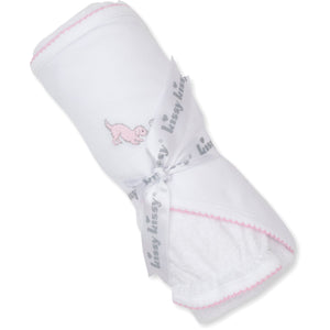 Puppy Dog Fun Pink Embroidered Hooded Towel w/ Mitt Set