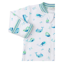 Load image into Gallery viewer, Watercolor Whales Print Zip Footie
