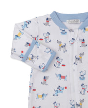 Load image into Gallery viewer, Puppy Patch Print Zip Footie- Blue