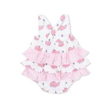 Load image into Gallery viewer, Bubbly Whale Bamboo w/ Bow Ruffle Sunsuit