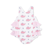 Load image into Gallery viewer, Bubbly Whale Bamboo w/ Bow Ruffle Sunsuit