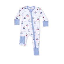 Load image into Gallery viewer, Bubbly Sailboats Blue Bamboo Conv Romper