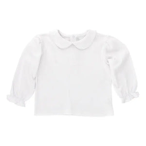 Knit Girls Button Back LS Shirt - White