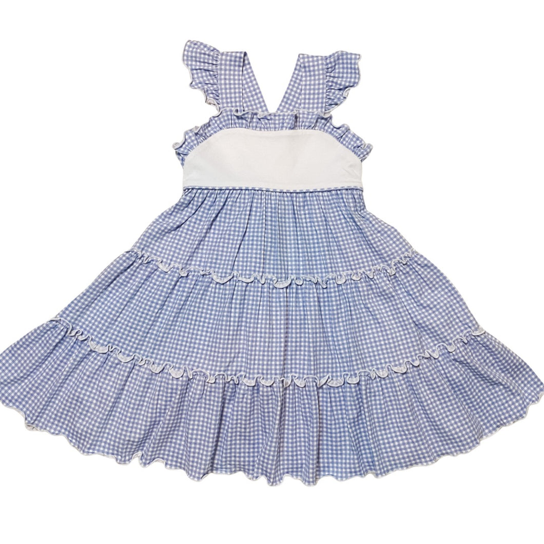 Blue Plaid Knit Tiered Dress