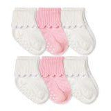 Load image into Gallery viewer, Non-Skid Turn Cuff Scalloped Socks-White/Pink