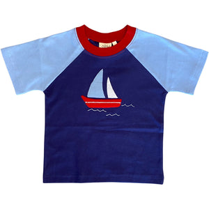 Sailboat Waves T-Shirt- Dark Royal/ Sky Blue